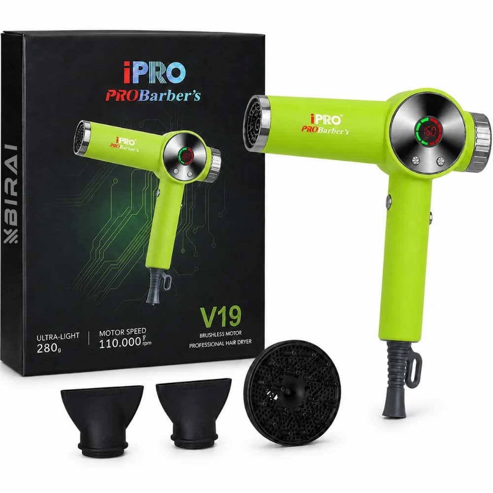 Uscător de Păr Profesional BIRAI iPRO Barber's V19, 1800W, 110.000 RPM, Verde — imaginea 1