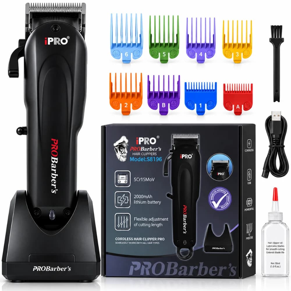 Mașină de Tuns Profesională BIRAI iPRO Barber's S8196, 7000 RPM, 8 Piepteni, Bază, Negru — imaginea 1