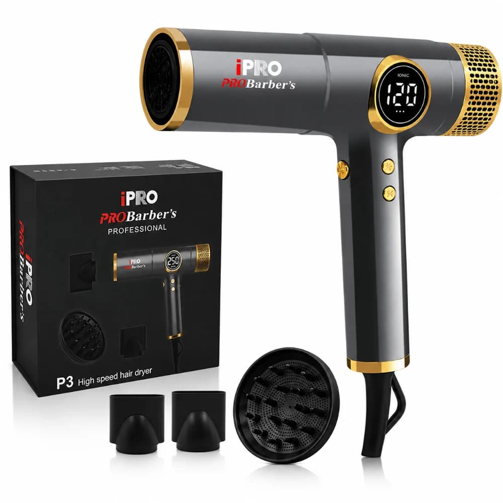 Uscător de Păr Profesional BIRAI iPRO Barber's P3, 2100W, 90.000 RPM, Gri-Auriu — imaginea 1