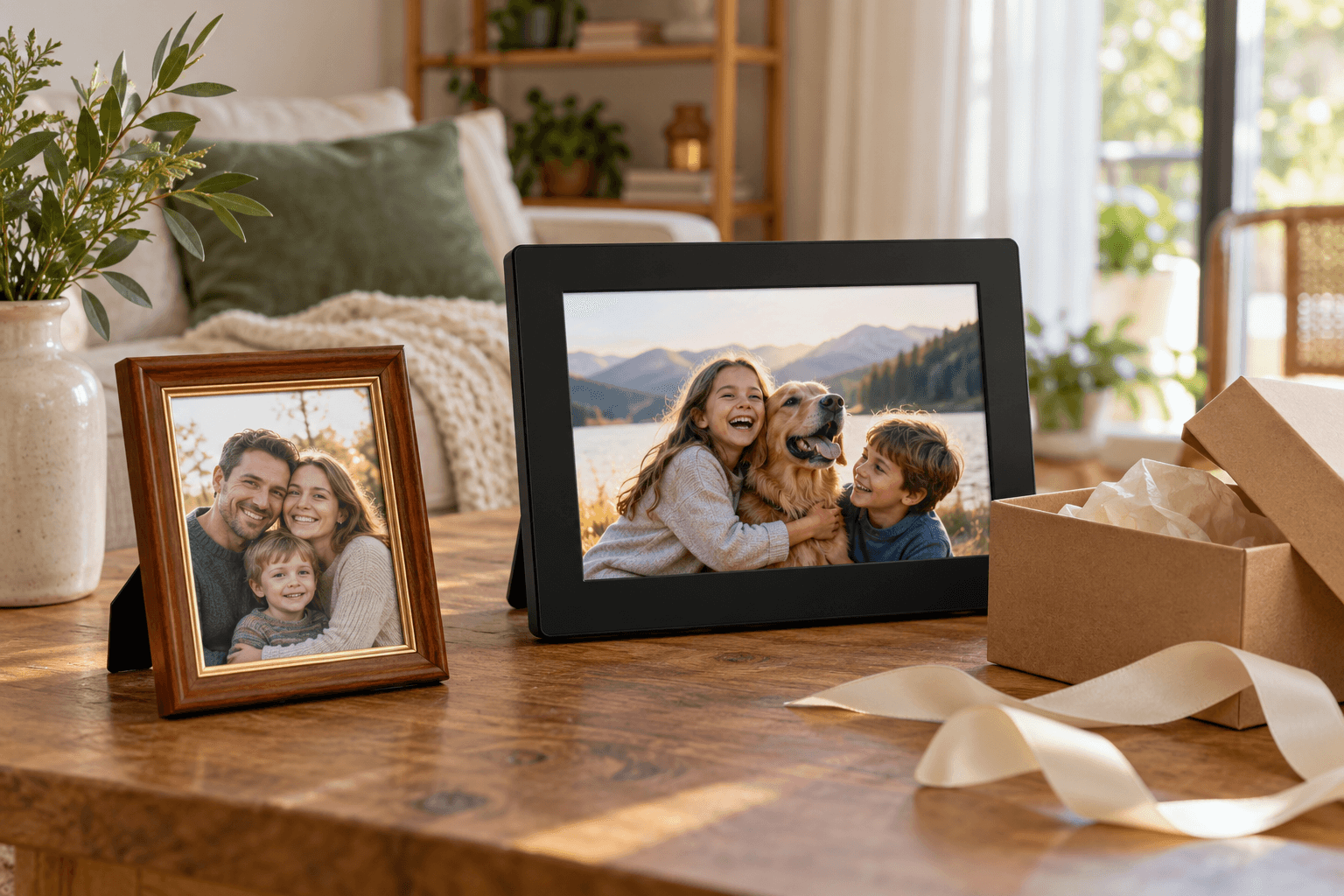 Ramă foto digitală sau fotografie înrămată pentru cadou?