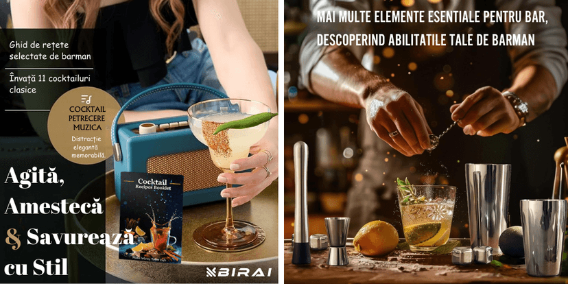 Set Barman BIRAI® – prezentare generală cu suport bambus și shaker 550 ml