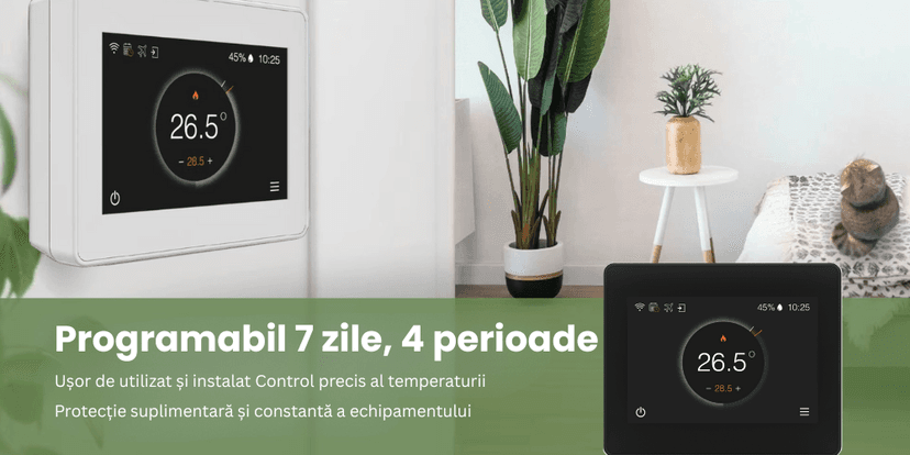 Termostat inteligent BIRAI® FLC WiFi programabil 7 zile și 4 perioade, control precis al temperaturii, protecție constantă a echipamentului.