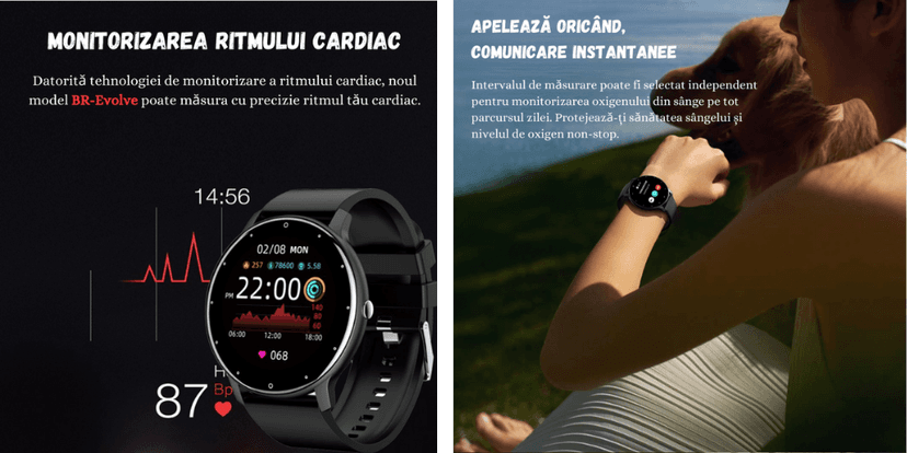Ceas inteligent UltraSmart monitorizare ritm cardiac, oxigen în sânge, apelare rapidă și comunicare instantanee.