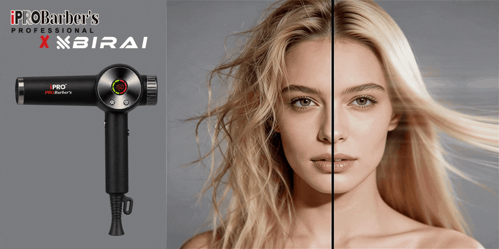 Uscător de păr profesional BIRAI iPRO Barber's V19 negru, 1800W, motor brushless 110.000 RPM
