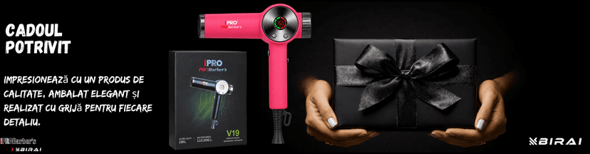 Uscător de păr profesional BIRAI iPRO Barber's V19 roz, 1800W, motor brushless 110.000 RPM