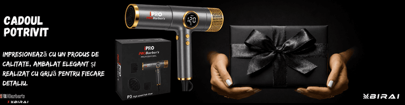 Uscător de păr profesional BIRAI iPRO Barber's P3 gri-auriu, 2100W, motor High Speed 90.000 RPM