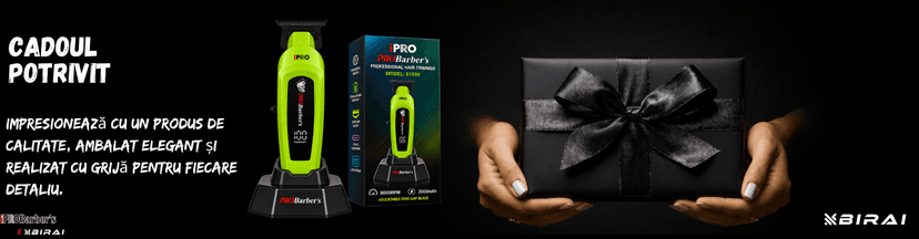 Trimmer profesional BIRAI iPRO Barber's S-Line verde, 8000 RPM, lamă ceramică zero-gap, afișaj LED