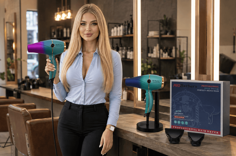 Uscător de păr profesional BIRAI iPRO Barber's V11 verde-albastru, 2400W, ionic, cablu 3 m