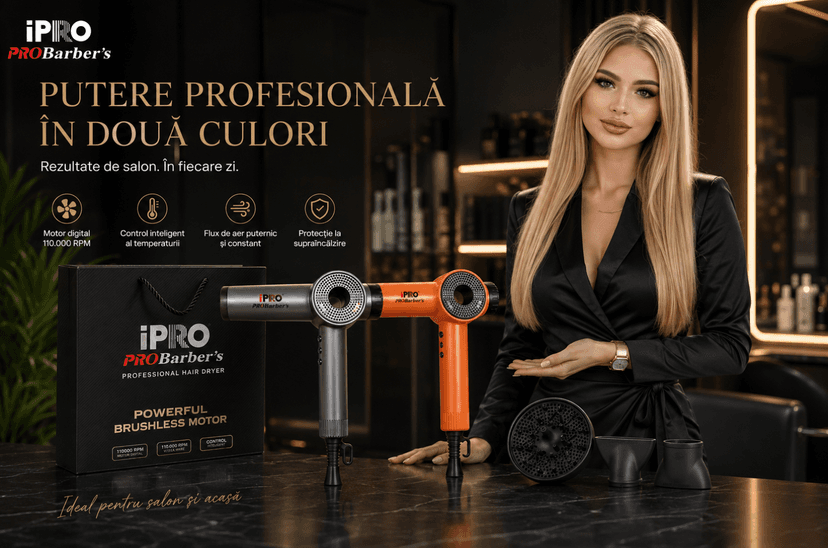 Uscător de păr profesional BIRAI ORION iPRO portocaliu, 1800W, motor digital brushless 110.000 RPM