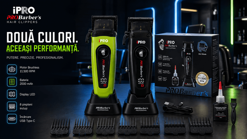 Mașină de tuns profesională BIRAI iPRO Strike negru, 11.500 RPM, IPX7, afișaj LED