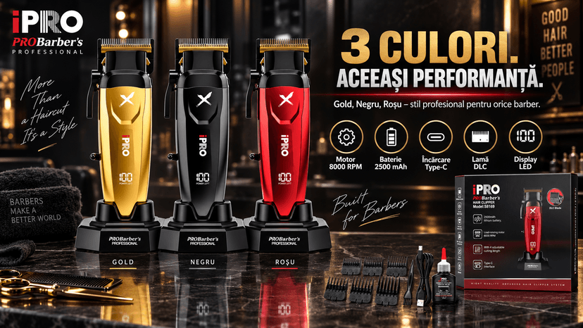Mașină de tuns profesională BIRAI iPRO XBlade gold, 8000 RPM, lamă DLC, levier reglabil