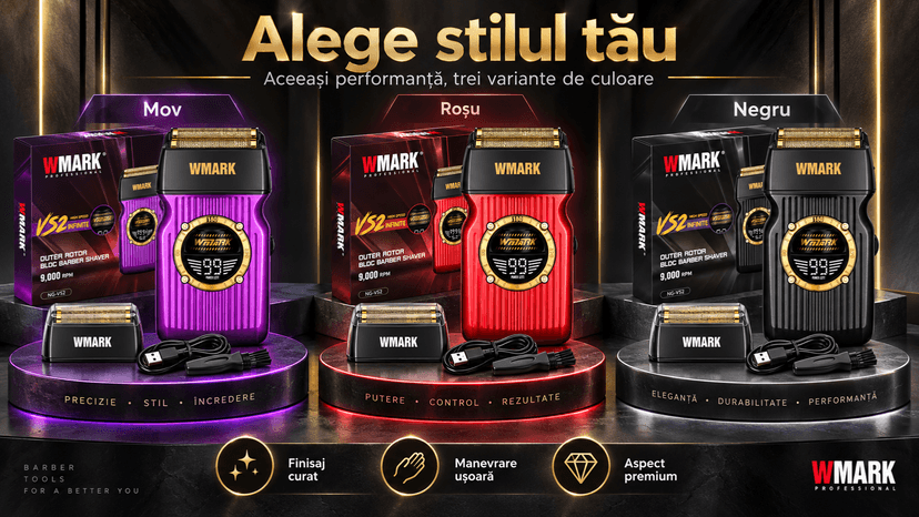 Aparat de ras profesional BIRAI WMARK VS2 Infinite mov, motor BLDC 9000 RPM, folie dublă