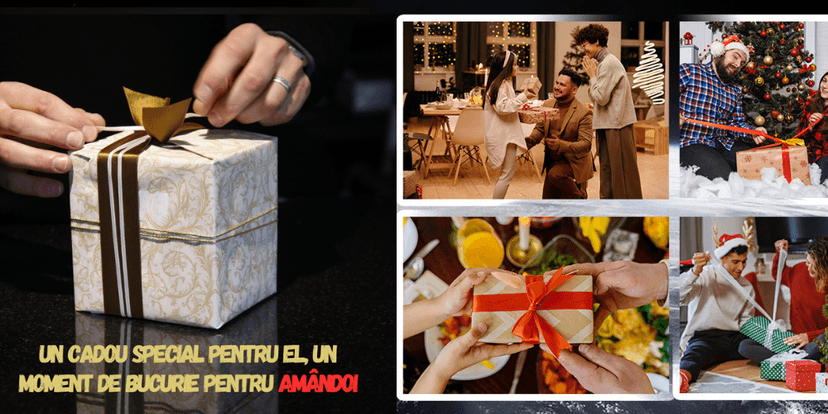 Cadou elegant împachetat pentru bărbați, oferit în momente speciale de sărbători și aniversări, cu mesaj emoționant.