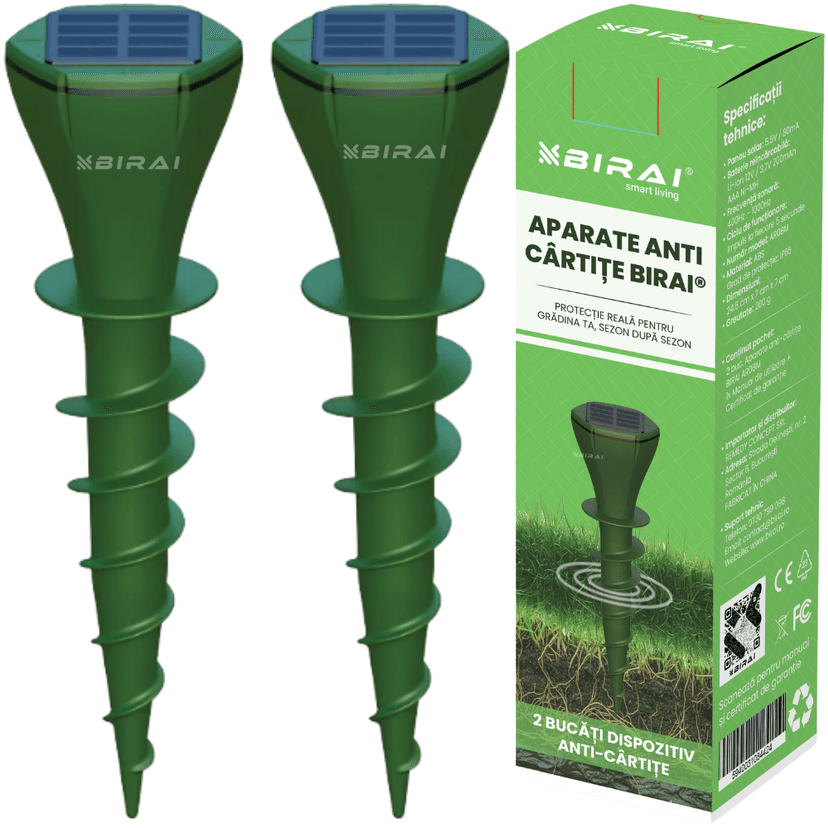 Aparat Anti Cartite Solar BIRAI AR08M, Ultrasunete Gradina, Set 2 Buc, IP65, Anti Rozatoare, Protectie Gradina Totala 350 mp2