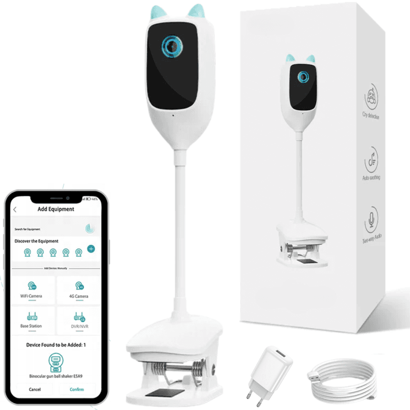 Baby Monitor BIRAI® WatchMe WiFi 2in1, Ultra HD, Night Vision, Audio Bidirecțional, Senzor Mișcare & Sunet, Alerte Smart, Aplicație Telefon, Acces de la Distanță, Zoom, Card SD, LED, Alb