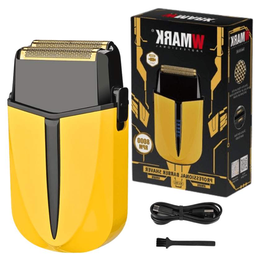 Aparat de Ras Electric WMARK Edge by BIRAI® – 8000 RPM, Waterproof, LCD, USB, Galben