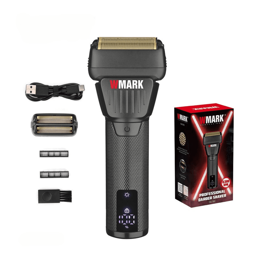 Aparat de Ras Electric Profesional WMARK by BIRAI® R-2025, Shaver 8500 RPM, Lame Duble, Display LCD, LED, Încărcare Rapidă USB, Waterproof, Barbierit Umed/Uscat, Design Ergonomic, Negru