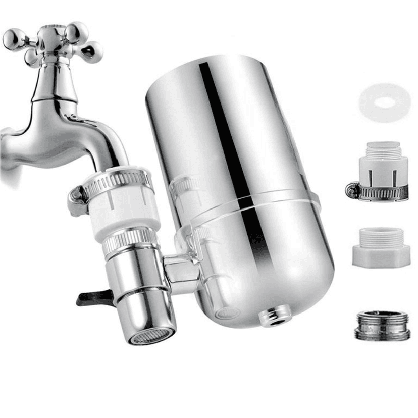 Filtru de Apă Potabilă BIRAI® – Purificator cu Filtru Ceramic, Eliminare Clor & Impurități, Economie de Apă, Montaj Rapid pe Robinet, Cartuș Reutilizabil, Argintiu