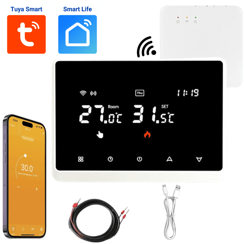 Termostat de ambient inteligent BIRAI™ RC-20, WI-FI, Controlat Prin Internet/Smartphone, Compatibil Cu Orice Centrala Termica Pe Gas, RF Wireless, Pentru Controlul Temperaturii Ambientale, ALB