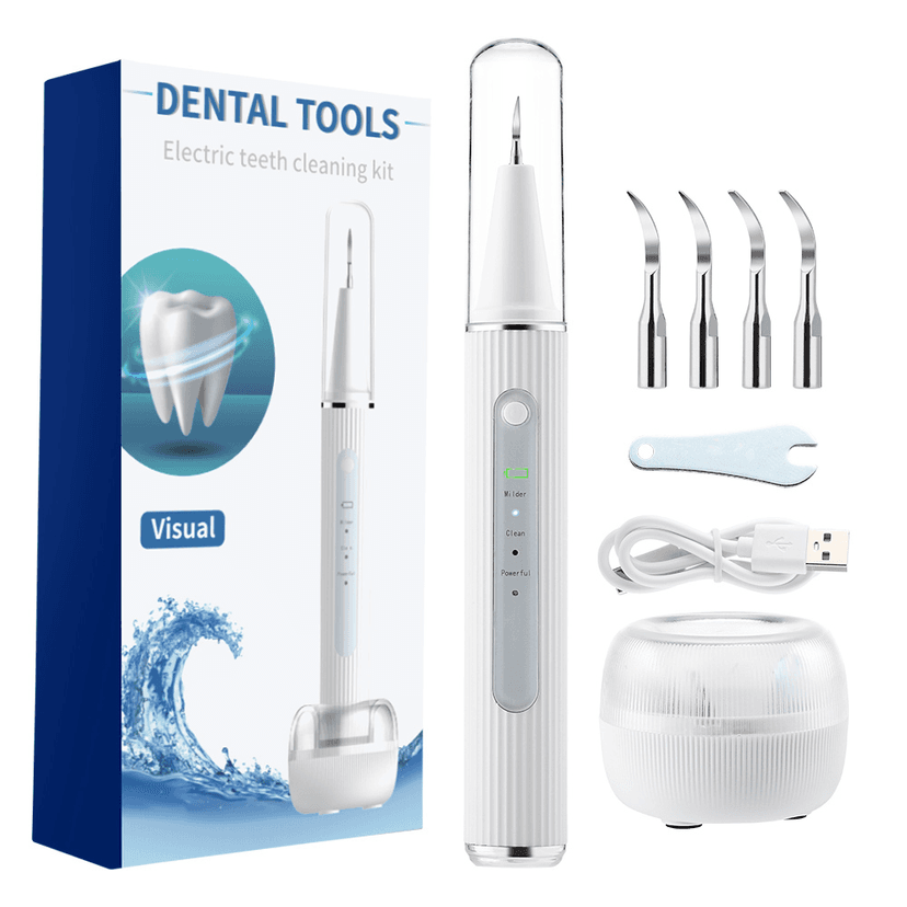 Aparat de Detartraj cu Ultrasunete BIRAI® – Cameră HD, 4 Capete, Încărcare Wireless, 3 Moduri de Curățare, Alb, Îndepărtare Tartru