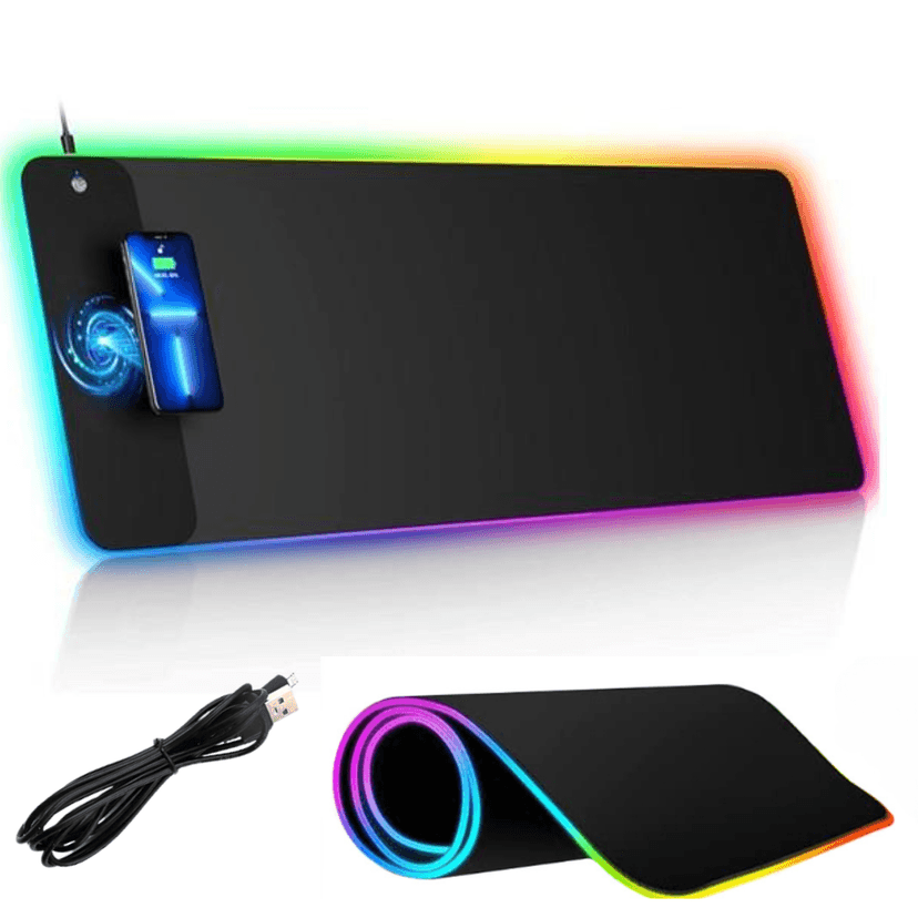MousePad Gaming & Office BIRAI®, Incarcare Wireless 15W, RGB LED, USB-C, Suprafață Mare 800x300mm