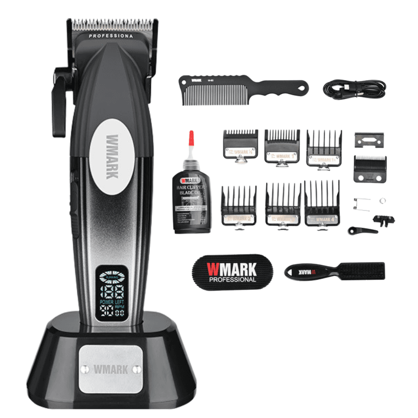 Mașină de Tuns Profesională - WMARK Golden Mirage, Motor 9000 RPM, Lame Titan, Negru Silver