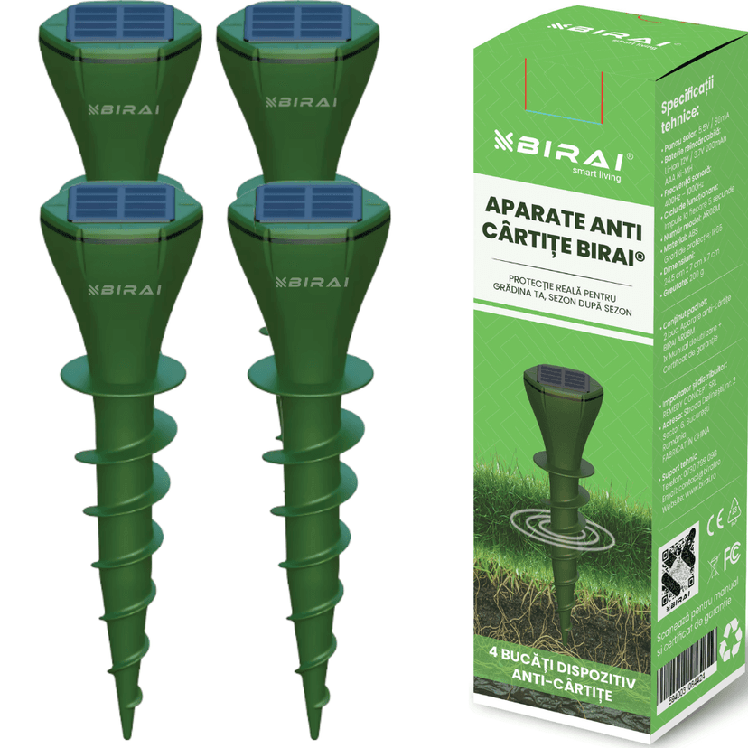 Aparat Anti Cartite Solar BIRAI AR08M, Ultrasunete Gradina, Set 4 Buc, IP65, Anti Rozatoare, Protectie Gradina Totala 700 mp2