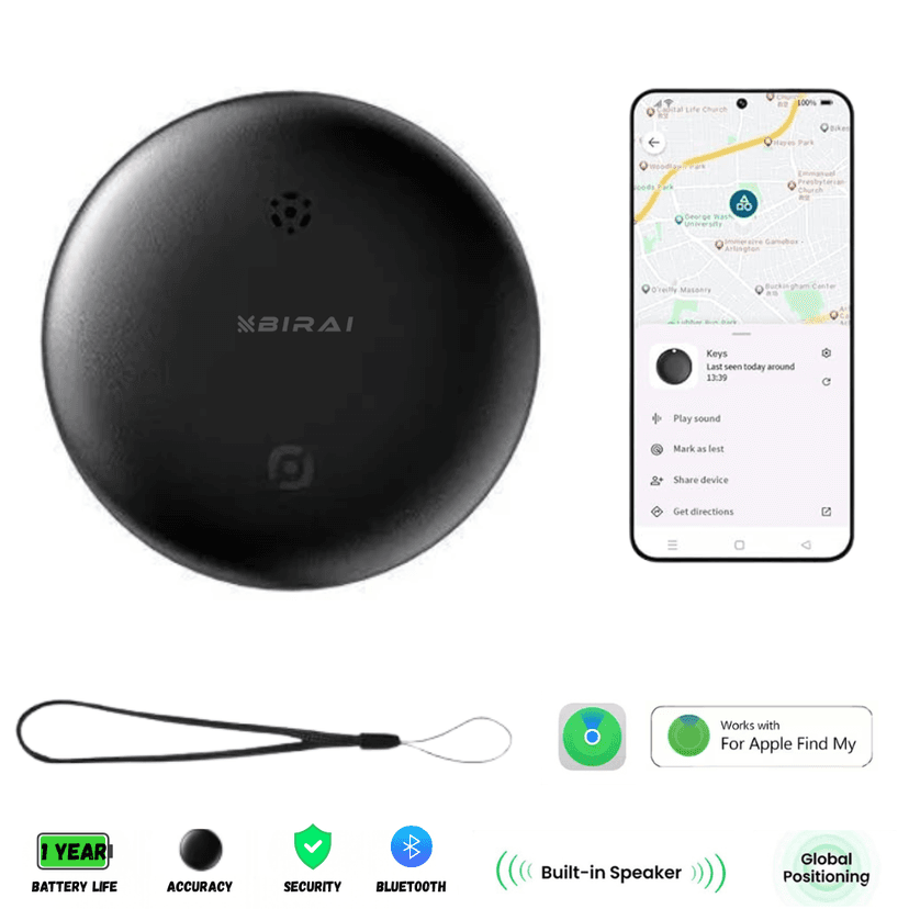 Dispozitiv Anti-Pierdere BIRAI SafeTag, Compatibil IOS, Localizare GPS Tracker, Acoperire Globala, Negru