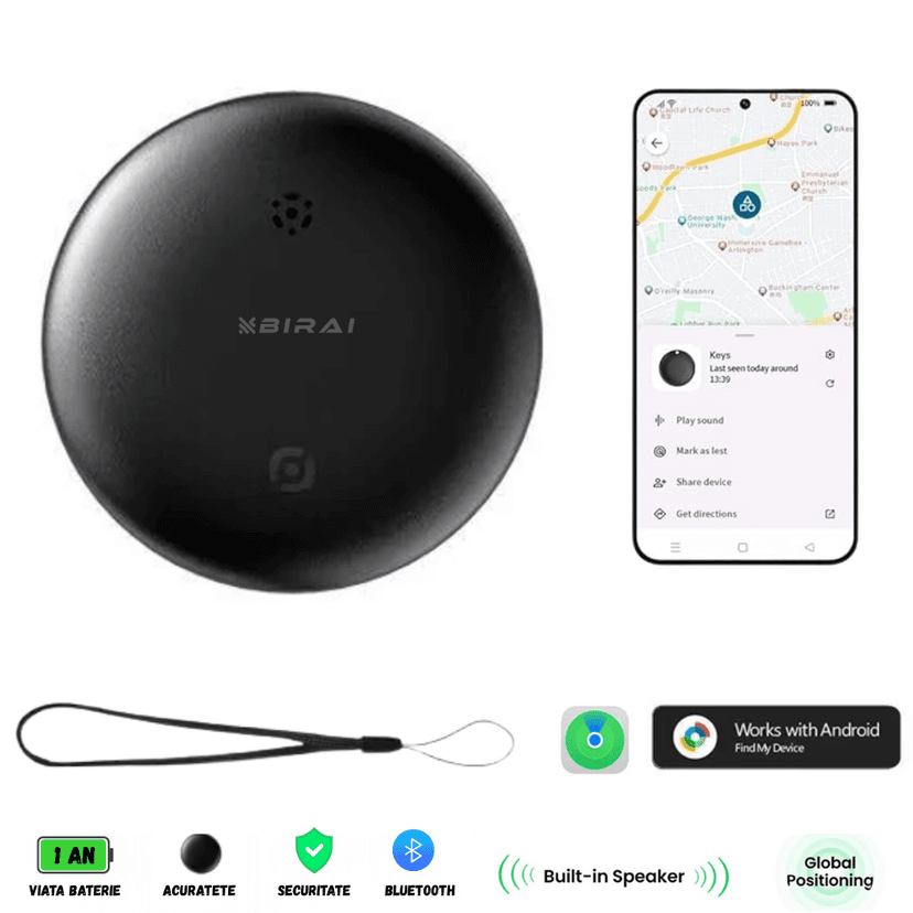 Dispozitiv Anti-Pierdere BIRAI SafeTag, Android, Bluetooth, Google Find My Device
