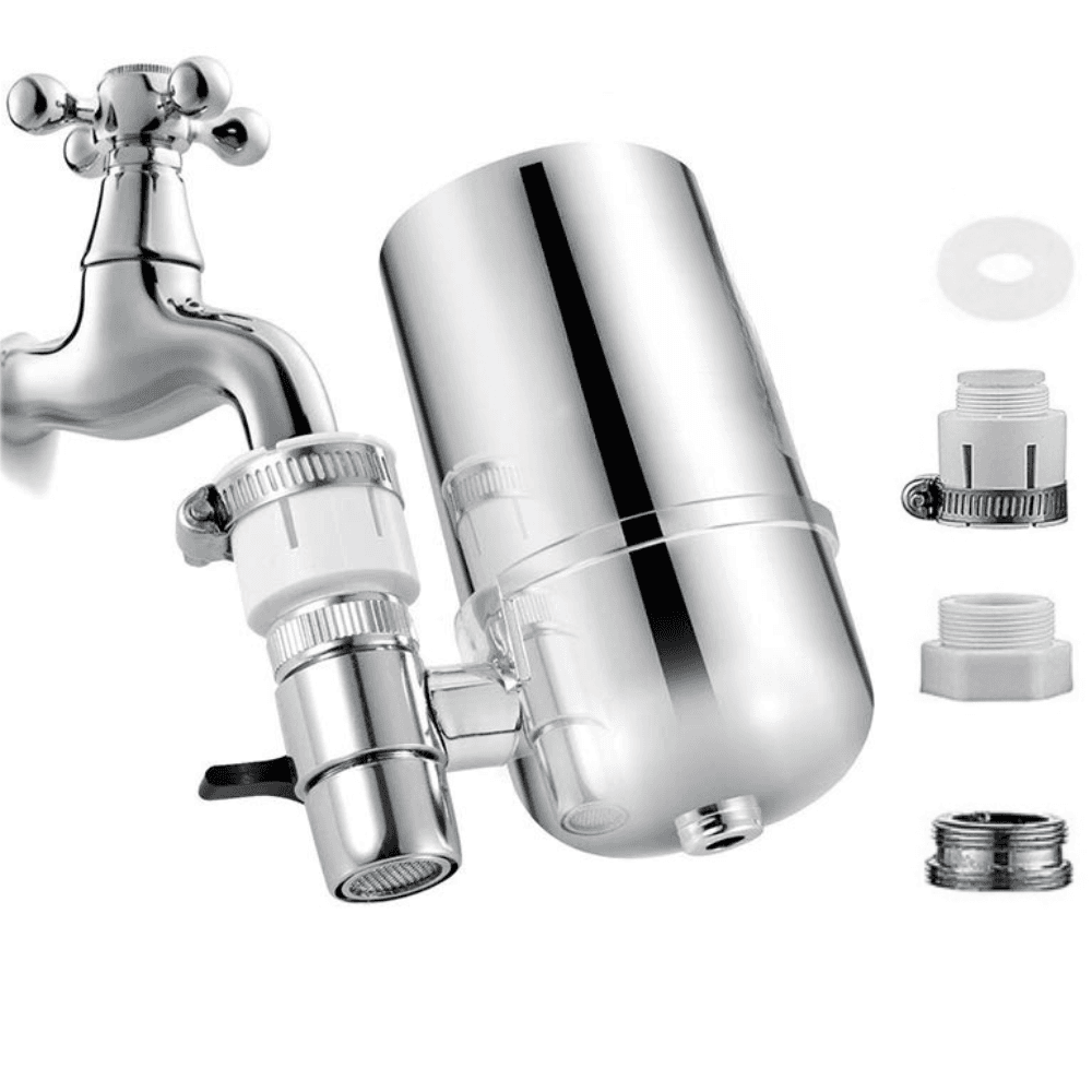 Filtru de apă pentru robinet BIRAI din oțel inoxidabil, montaj rapid, argintiu