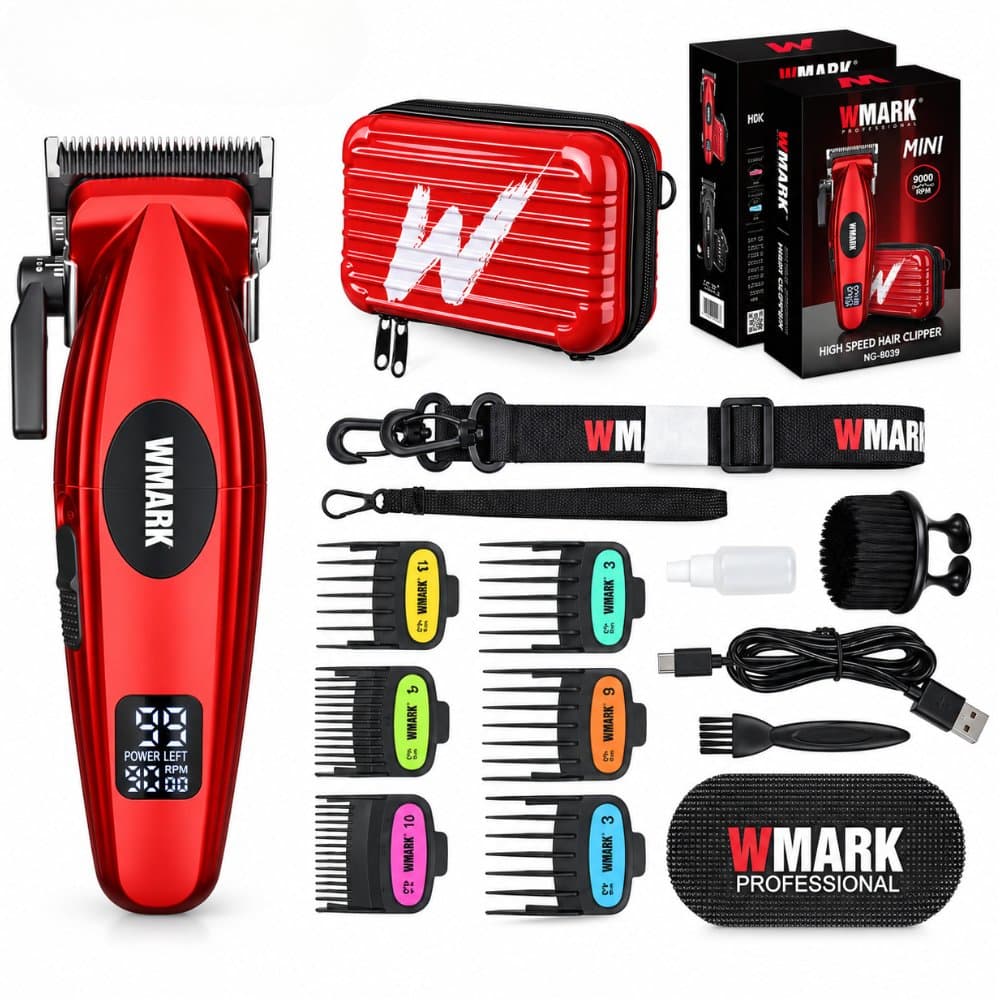 Mașină de Tuns Profesională Mini BIRAI WMARK MiniForce Pro NG-8039, 9000 RPM, 6 Piepteni Magnetici, Roșu