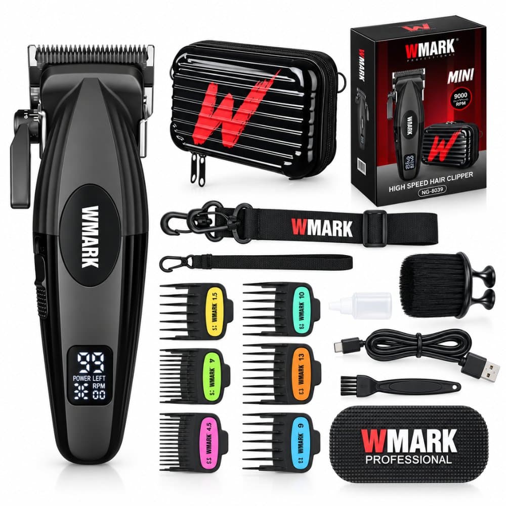Mașină de Tuns Profesională Mini BIRAI WMARK MiniForce Pro NG-8039, 9000 RPM, 6 Piepteni Magnetici, Negru