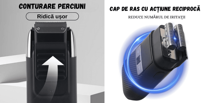 Shaver Birai cu trimmer pentru perciuni și cap de ras cu acțiune reciprocă anti-iritații.