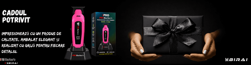 Trimmer profesional BIRAI iPRO Barber's S-Line roz, 8000 RPM, lamă ceramică zero-gap, afișaj LED