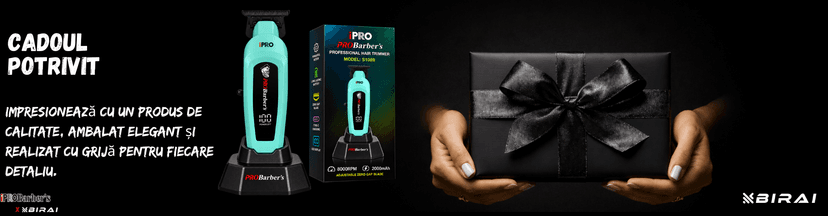 Trimmer profesional BIRAI iPRO Barber's S-Line turcoaz, 8000 RPM, lamă ceramică zero-gap, afișaj LED