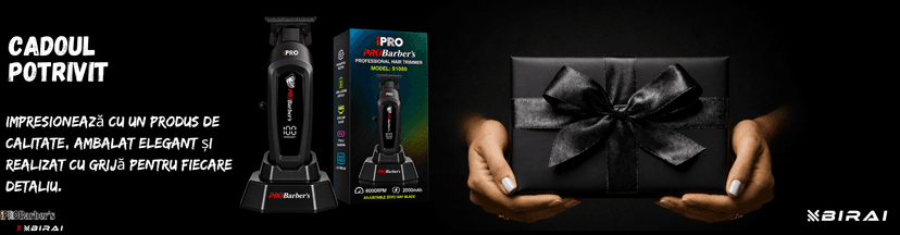 Trimmer profesional BIRAI iPRO Barber's S-Line negru, 8000 RPM, lamă ceramică zero-gap, afișaj LED