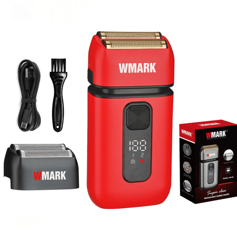 Aparat de Ras Electric Wmark by BIRAI® Evo, 7000 RPM, Trimmer Precizie, Fara Fir, LCD, Incarcare USB, Rezistent la Apa, Rosu