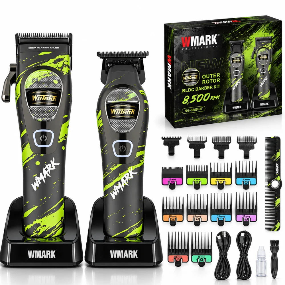 Set WMARK NG-B868KIT BIRAI, mașină de tuns și trimmer negru-verde