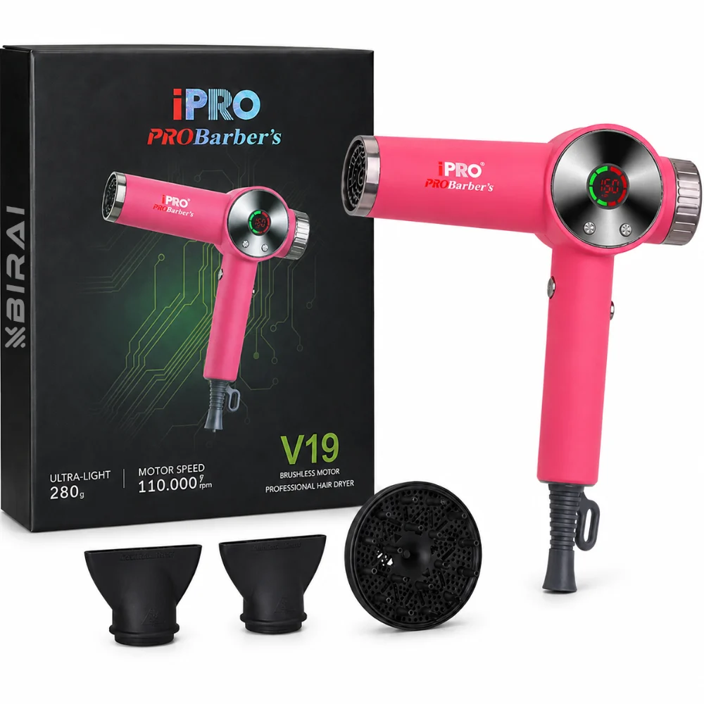 Uscător de Păr Profesional BIRAI iPRO Barber's V19, 1800W, 110.000 RPM, Roz