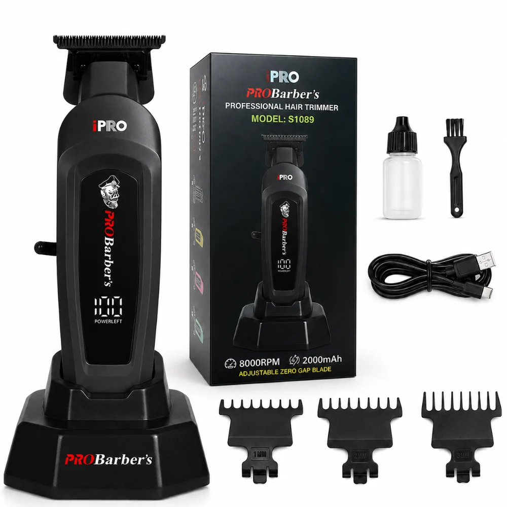 Trimmer Profesional BIRAI iPRO Barber's S-Line, 8000 RPM, Lamă Ceramică Zero-Gap, Negru