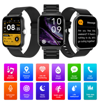 Ceas Smartwatch Inteligent & Brățară Fitness BIRAI® – Display 1.69" TFT, Apeluri & Notificări, Monitorizare Sănătate, Bluetooth, IP67, Android & iOS, Negru - imagine 2