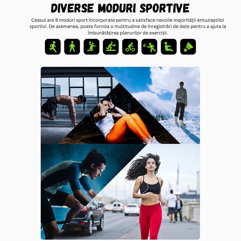 Ceas Smartwatch Inteligent & Brățară Fitness BIRAI® – Display 1.69" TFT, Apeluri & Notificări, Monitorizare Sănătate, Bluetooth, IP67, Android & iOS, Negru - imagine 3