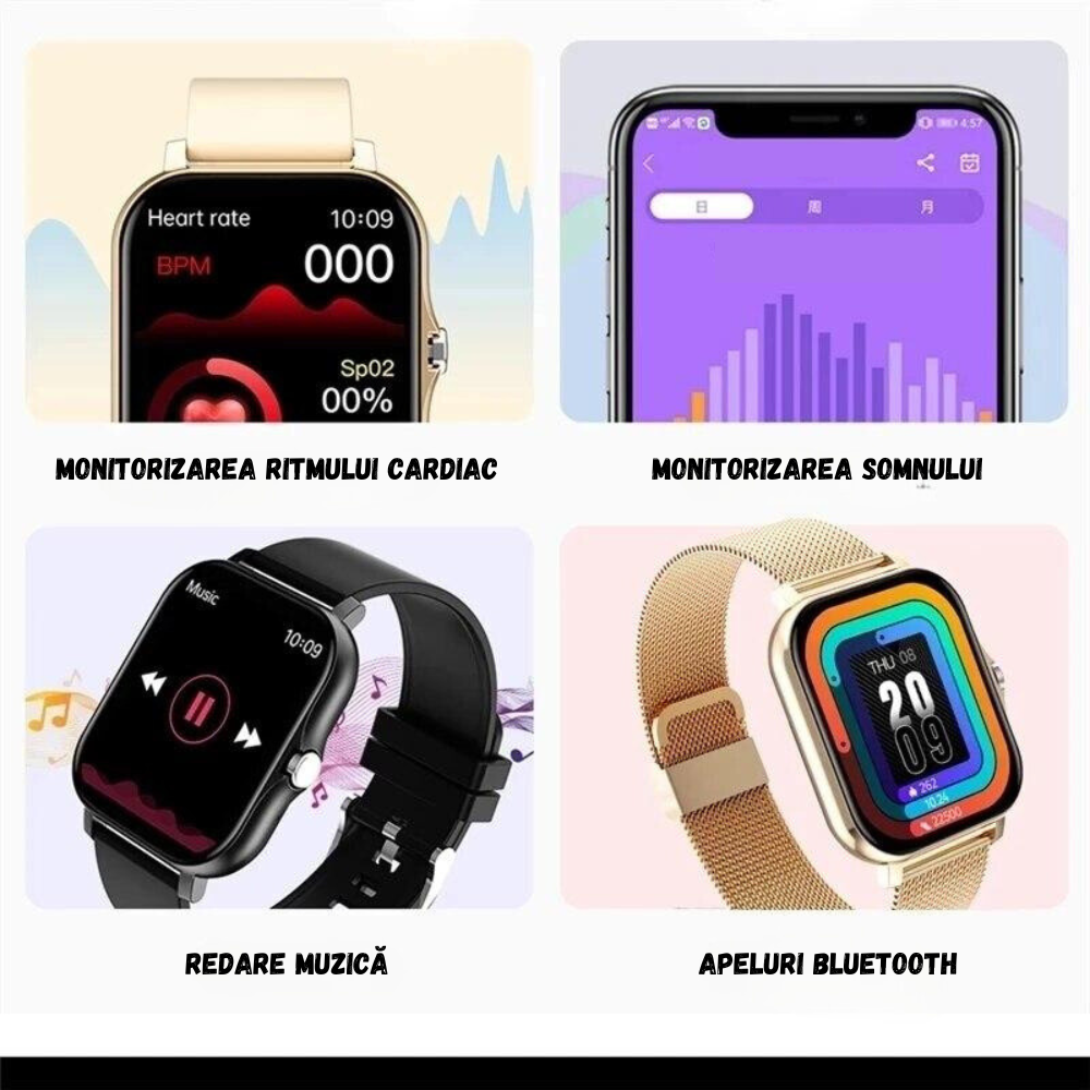 Ceas Smartwatch Inteligent & Brățară Fitness BIRAI® – Display 1.69" TFT, Apeluri & Notificări, Monitorizare Sănătate, Bluetooth, IP67, Android & iOS, Negru - imagine 5