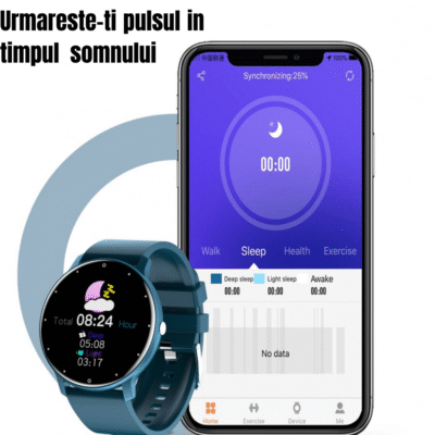 Smartwatch UltraSmart – Ceas Inteligent Slim cu Ecran Tactil HD, Monitorizare Sănătate, Notificări & Moduri Sport, Android & iOS, Albastru - imagine 2