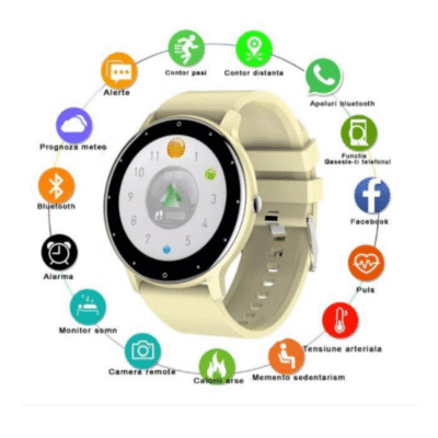 Smartwatch UltraSmart – Ceas Inteligent Slim cu Ecran Tactil HD, Monitorizare Sănătate, Notificări & Moduri Sport, Android & iOS, Crem - imagine 5