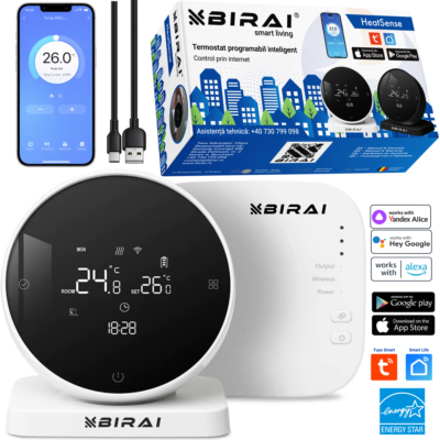 termostat smart wifi BIRAI HeatSense wireless centrala control telefon tuya alexa google home