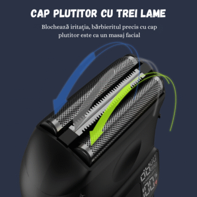 Aparat de Ras Electric Profesional PowerBlade AquaShave 3.0 – Shaver 7500 RPM, Lame Duble, 3 Viteze, Waterproof IPX7, Display LCD, Încărcare Rapidă USB, Umed/Uscat - imagine 4