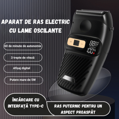 Aparat de Ras Electric Profesional PowerBlade AquaShave 3.0 – Shaver 7500 RPM, Lame Duble, 3 Viteze, Waterproof IPX7, Display LCD, Încărcare Rapidă USB, Umed/Uscat - imagine 5