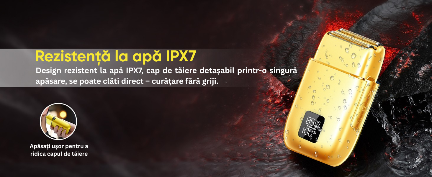 Shaver electric profesional Birai AlphaX gold – aparat de ras cu ecran LED, design premium, autonomie mare, ideal pentru barbierit uscat si umed