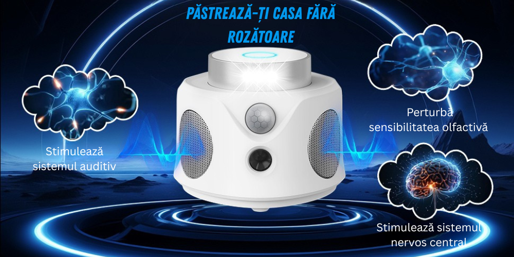 Aparat ultrasunete anti rozătoare Birai® – stimulează sistemul nervos și auditiv al șoarecilor și șobolanilor, protejează casa eficient. 